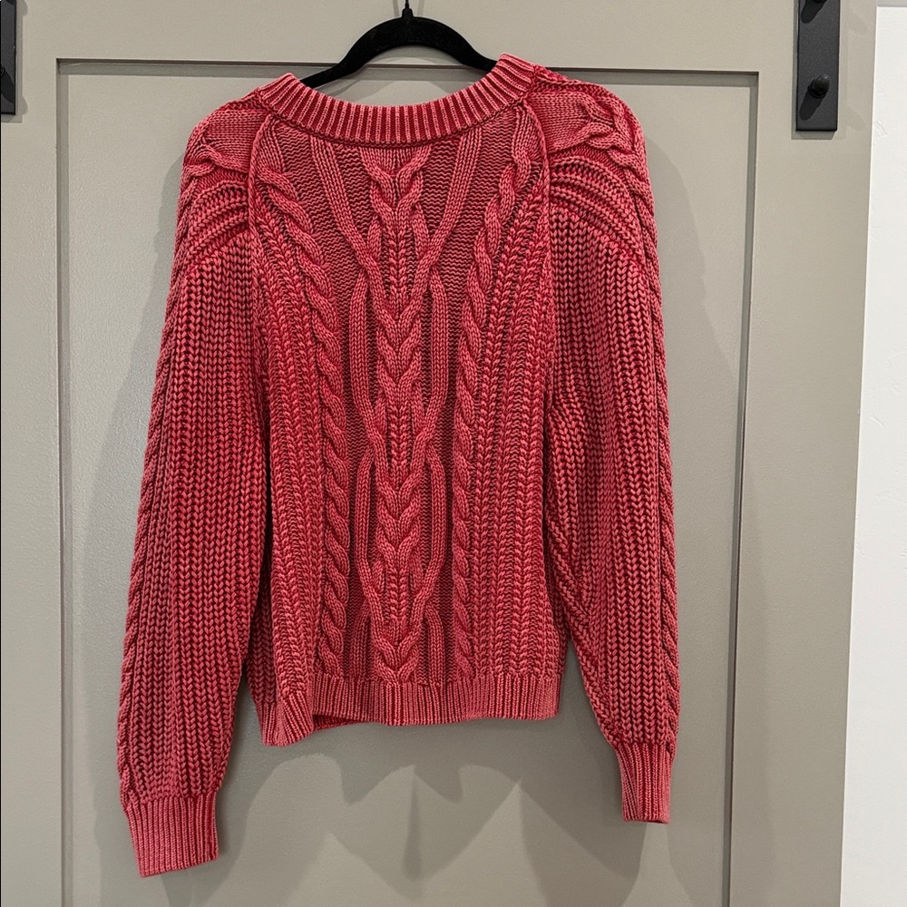 Free People Red Cable Knit Sweater